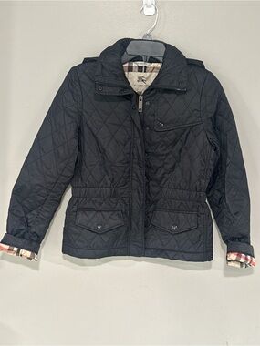 Burberry Black Quilted Utility Jacket with Check Cuff Detail